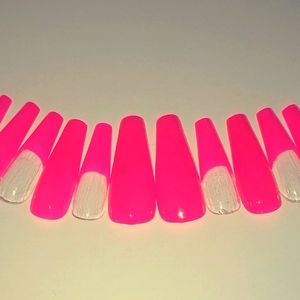 Press on nails long coffin pink french tip